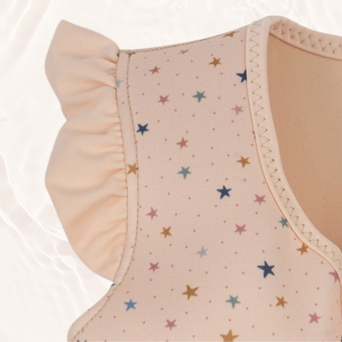 gilet de flottaison, motifs étoiles colorées pour enfant à partir de 4 ans. Ideal pour l'apprentissage de la nage, bras libres et mouvements facilités que ce soit l'été à la plage ou à la piscine.